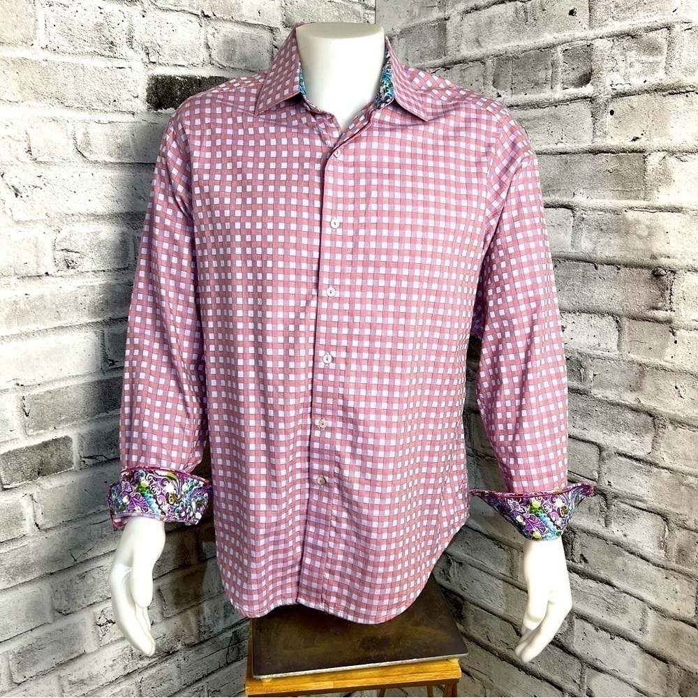 Robert Graham Gingham Print Flip Cuff Casual Shirt
